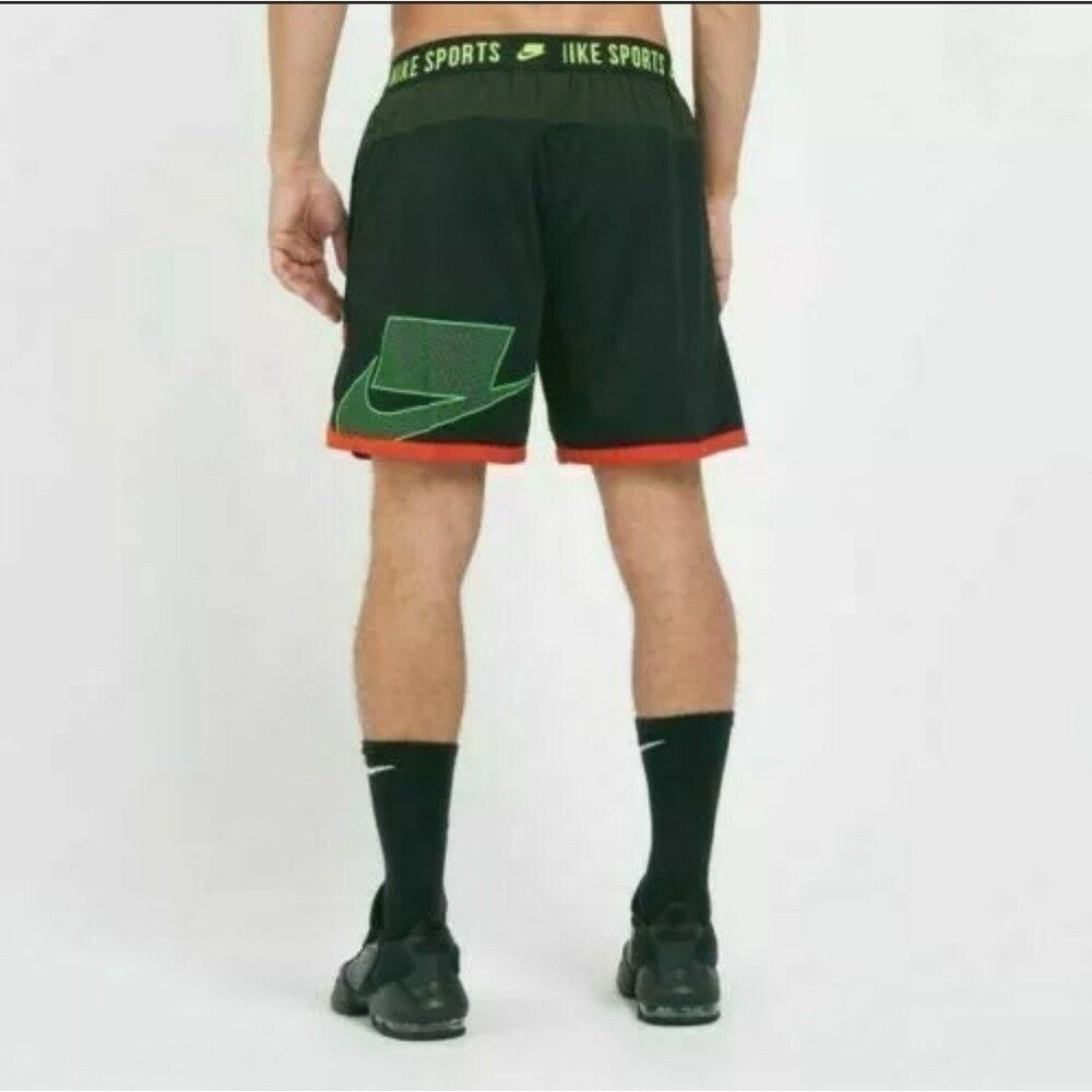 Nike Clash Flex Dri-FIT Training Running Shorts M Black Olive Green Neon Swoosh